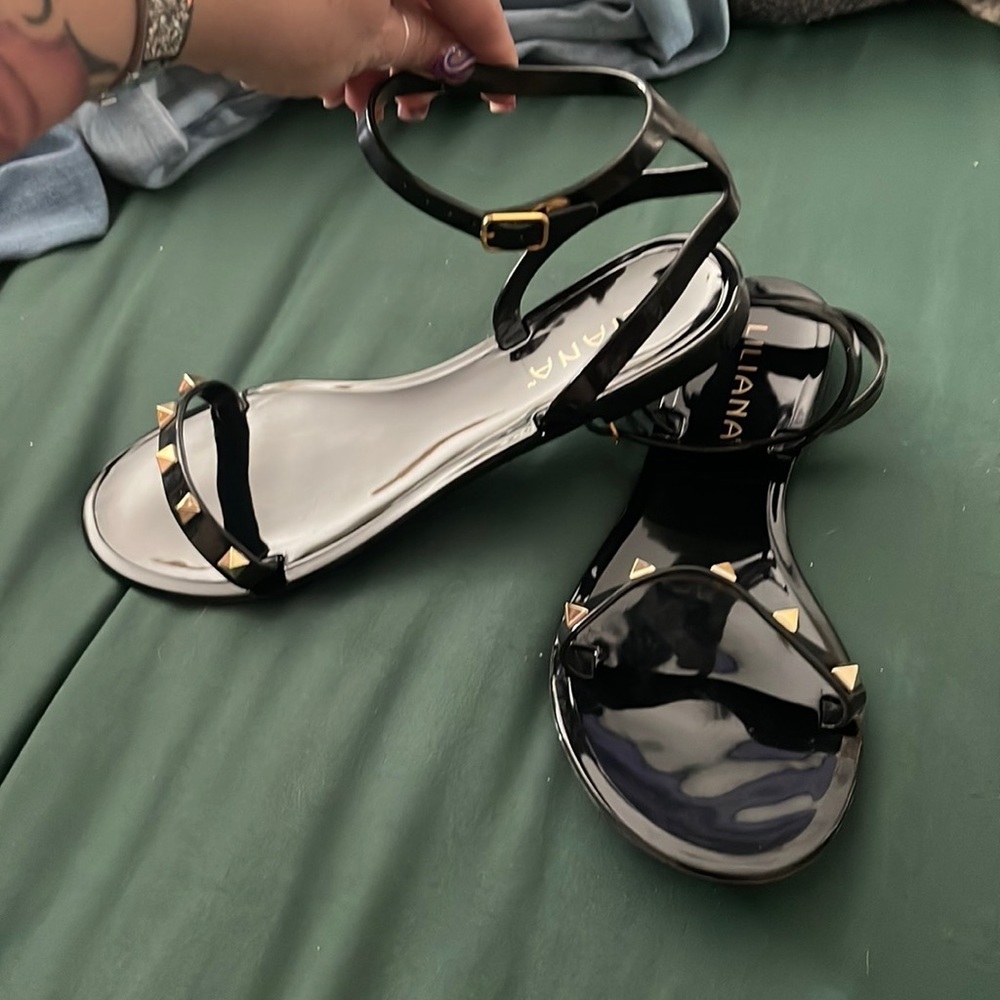 Size 7 black spiked ankle strap sandals